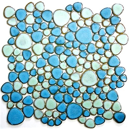 Piastrella a mosaico in ceramica, ciottoli, azzurro, verde chiaro, lucida, per pavimenti, pareti, bagno, WC, doccia, cucina, specchio per piastrelle, rivestimento per vasca da bagno, mosaico