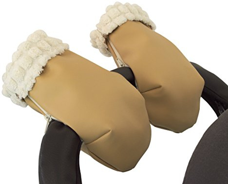 Fäustlinge Handschuhe für Kinderwagen Kinderwagen Haar extra-suave und Kunstleder. Camel
