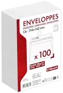 Calligraphe (gamma per corrispondenza Clairefontaine) 5666C - Confezione da 100 Buste Bianche C6-114x162mm - Autoadesive - 80g/m²