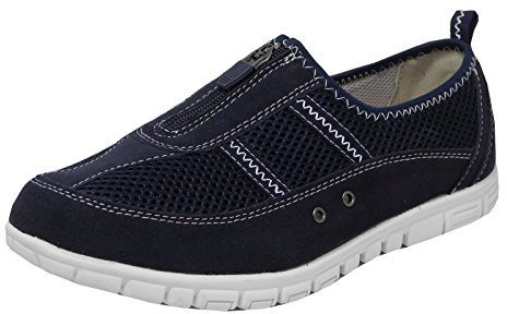 Boulevard Womens Extra Wide Fit EEE Casual Leather Lined Shoes Trainers Size 4-9 (8 UK, Navy/White)
