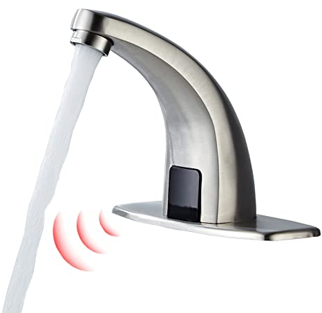 Touchless Bathroom Sink Faucet，Automatic Motion Sensor Faucets with 1 Hole Plate for Water Bath Commercial Lavatory Farmhouse, Brushed