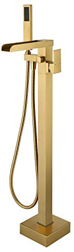 Wowkk Robinet de baignoire autoportant avec pommeau de douche Mitigeur Baignoire Brushed Gold