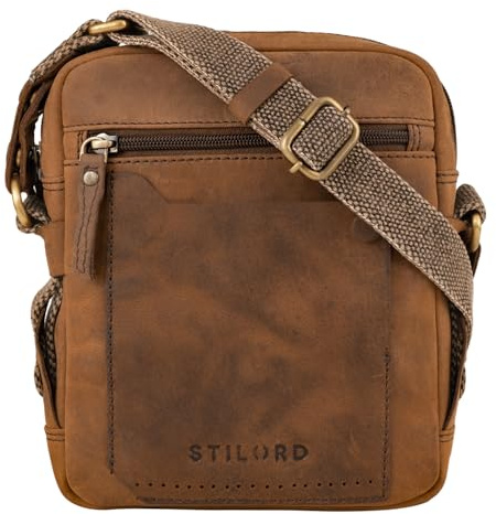 STILORD Nash Ledertasche Männer Vintage Kleine Umhängetasche Messenger Bag Herren für Tablet 8 Zoll Herrentasche aus Echtem Leder Farbe:Sepia - braun