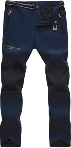 TACVASEN Walking Trousers Men Lightweight Waterproof Trouser Stretch Softshell Bottoms with Pockets for Hiking Work Navy,34