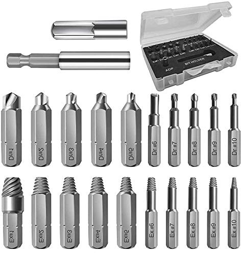 LWZko 22 Piezas Extractor Tornillos, Juego Extractor Tornillos, Kit Extracción Tornillos Dañados, HSS Magnética Juego Removedor Pernos con 10 Tamaños Taladros y Extractor para Tornillo Roto