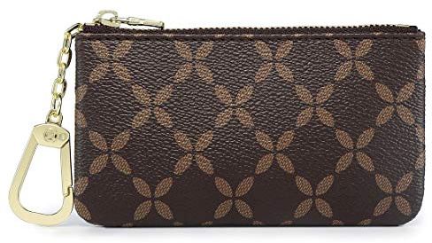 Luxuriöse Schlüsselanhängertasche mit Reißverschluss | Mini-Münzgeldbörse Geldbörse Kartenhalter mit Verschluss | für Männer und Frauen - beschichtetes Segeltuch, Braun, Münzgeldbeutel und -Beutel