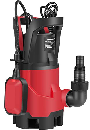 Sump Pump,1HP Submersible Electric Water Pump with 3700GPH Automatic Float Switch for Pool Draining Hot Tub Flood Drain and Irrigation Red