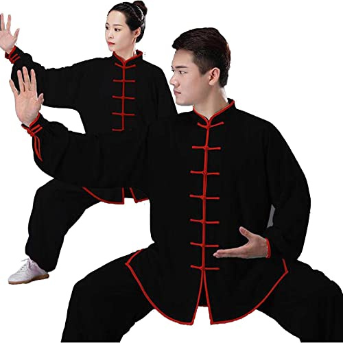 HFCY Tai Chi Uniforme Uomo Abbigliamento da Mattina per Esercizi Kung Fu E Arti Marziali Donna Abiti da Arti Marziali Wing Chun Tute da Ginnastica, Black 2-L