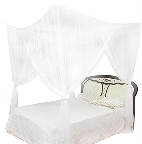 HTRNDDFF Moskitonetz aus 100% Baumwolle, schwarz, weiß, für Doppelbett, Vier Eckbetten, Pfostenbett, Moskitonetz, vollständiges Queen-Size-Bettwäschenetz, weiß