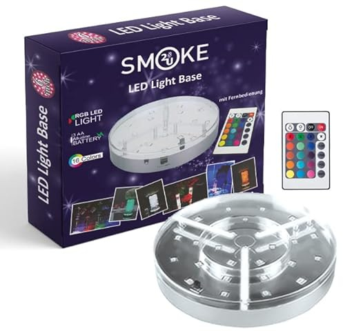 LED Untersetzer Groß Light Base mit Fernbedienung, ⌀20cm Leuchtende Untersetzer Universal für Glas Bowl, Vase, Leuchtuntersetzer mit 16 Farben und 4 Lichtmodi - Batteriefach