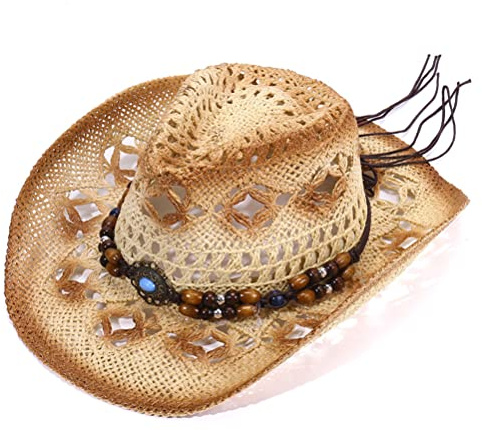 Yidoo Sombrero de Paja Sombrero de Vaquera Sombrero de Vaquero con Correa Interior Flexible Sombrero Occidental