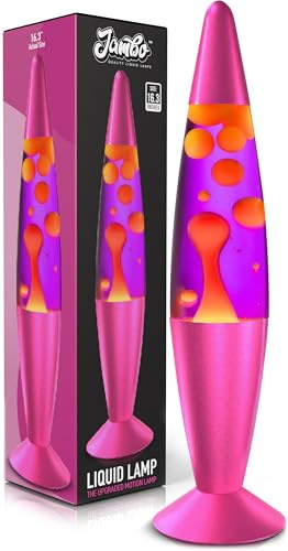 Jambo Liquid Lamp with Wax That Flows Like Lava, Cool Lamps, Relaxing and Entertaining, Night Lights for Kids, Adults, Teens (16, Pink Base, Purple Liquid, Yellow Wax)
