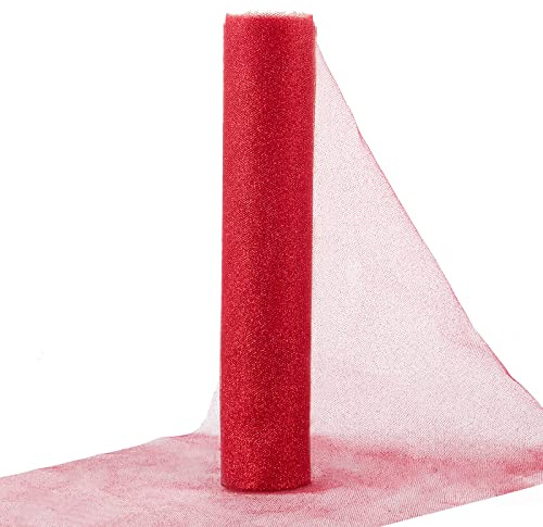 30cm x 9m Tüllband Glitzer Rot Tischläufer Weihnachten Tüll Dekoband Polyester Tüllstoff Tischband für Tischdeko Geburtstag Hochzeit Weihnachtsbaumschmuck Handwerk DIY Schleifen usw.