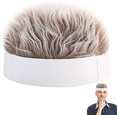 Steadybombb Cappellino per Visiera per Capelli novità,Parrucca per Capelli da Uomo in Tessuto di Cotone con Cinturino con Fibbia - Berretto Naturale con Capelli, Cappelli Senza Tesa per Proteggere