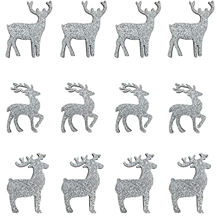 Oblique Unique® Holz Rentier Streudeko in Silber Glitzer Tisch Deko für Weihnachten Advent Weihnachtsdeko