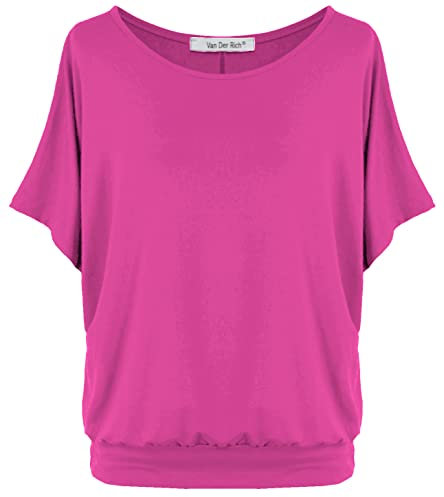 Van Der Rich ® - Camiseta Extragrande con Mangas de murciélago - Mujer(Fucsia, XXL)