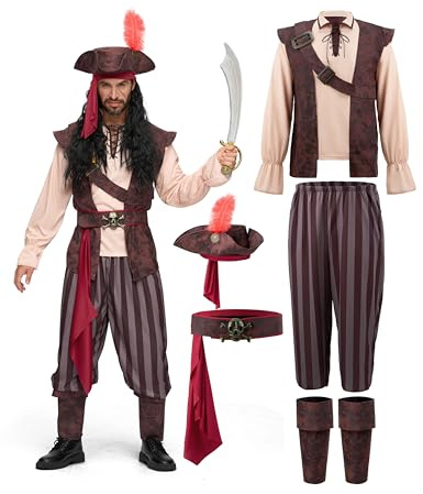Spooktacular Creations Herr karibisk piratdräkt vuxen hav kapten rånare kostym för halloween, röd, liten