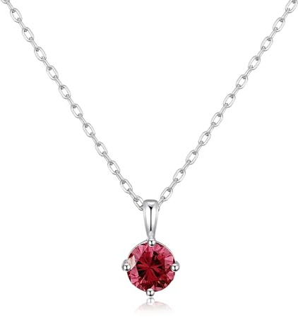 Philip Jones Sterling Silver July (Ruby) Birthstone Necklace Created with Zircondia® Crystals