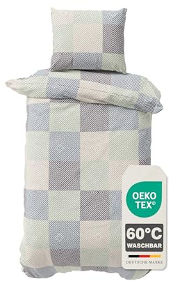Devior Renforcé Muster Bettwäsche 135x200 cm Baumwolle, Quadro – Bettbezug Set 2 teilig mit Kissenbezug 80x80, Oeko-Tex 100% Baumwolle Atmungsaktiv, Deckenbezug mit Reißverschluss, Bettwäsche Allergi