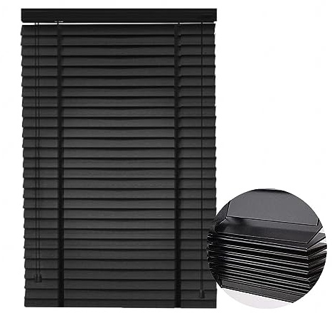 DZHTUF Holzjalousie für Fenster,Verdunkelungs Fensterjalousie,schwarz Jalousette Echtholz für Haus,Büro,mit 50mm Lamellen,120/160/180cm,horizontale Holz Jalousie,Sichtschutz,W×H-110x220cm/43x87in