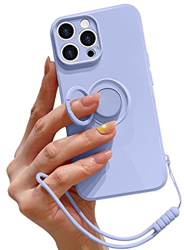 Pepmune for iPhone 15 Pro Max Silicone Case with Ring Holder-Purple | Kickstand Magnetic Car Mount,Detachable Wrist Strap,Shockproof Soft Protective Cover