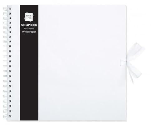 Sixstore Kraftpapier, klein, mittel, groß, quadratisch, hochwertiges Kraftpapier, Scrapbook mit Band (weiß, groß 30 cm x 30 cm, 40 Blatt)