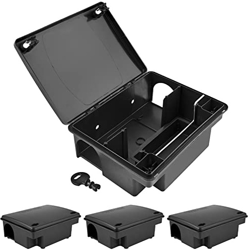 Köderstation Ratten Set Köderbox 2-10 STK. Garten Box Mausfalle Mäuse Rattenköderbox Rattenköderstation Rattenfalle Kinder- Haustiersicher Koederbox Petigi, Anzahl:4