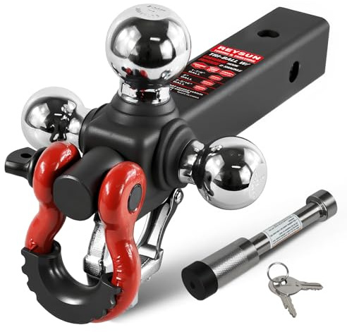 864062L REYSUN Hitch Recovery Trailer Hitch Tri Ball Mount and 360 Swivel Tow Shackle, fits for 2 Receiver, Chrome Tow Ball