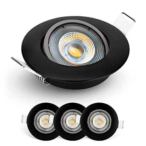 EMOS Exclusive Faretti LED da Incasso per Cartongesso 5W / 450 Lumen | Faretti da Incasso 6500K Luce Bianco freddo | Set di 3 pezzi Spot LED Orientabili a 50°, Rotondi e Ultra Piatti in Nero