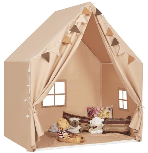 MORITECK Kids Play Tent with Padded Mat & Star LED Lights for Ages 4-8-10 Year Old Girls Boys, Large Cute Indoor Play Room House Tent for Toddler Children