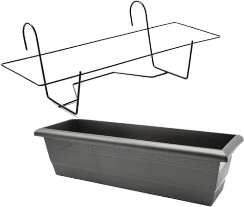 CABLEPELADO Jardinera 40cm con Soporte de Metal, Balconera 40 cm, Soporte metálico y Jardinera, Fabricada en PP Apto balcón, jardín, Patio, Interior o Exterior, 40 cm Largo, Color Negro