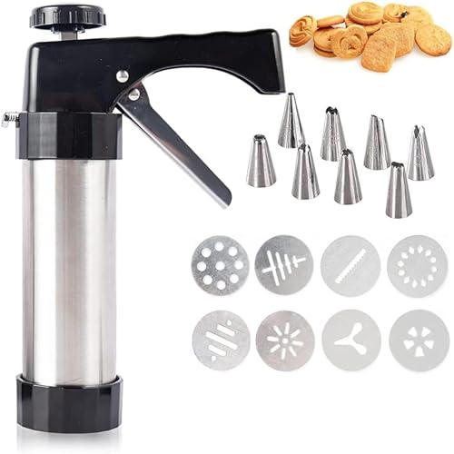 Pressa per Biscotti Macchina, Biscuits Macchina per Biscotti, Kit Pistola Pressa per Biscotti, con 8 Dischi per Biscotti, 8 Ugelli Siringa, Sparabiscotti, per Realizzare e Decorare Biscotti Fai da Te