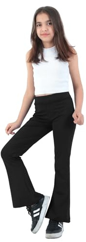 Girls School Trousers Pull Up Bootleg Style Elasticated Waist Finely Stitched Ribbed Stretch Fabric (UK, Age, 12 Years, 13 Years, Regular, Black)