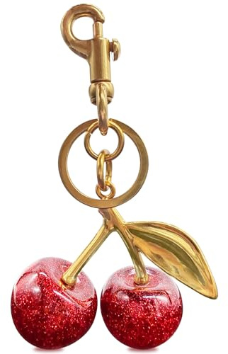 EIOYUMY Cherry Keychain Pendant, Cherry Charm for Women, Shiny Resin & Metal Accessory for Purses and Bags, Red, Large