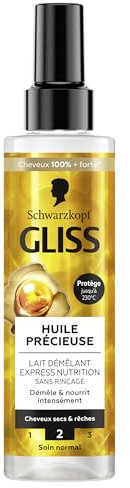 GLISS -Schwarzkopf - Lait Démêlant Express - Huile Précieuse - Nutrition - Protège jusqu'à 230°C - Démêle & Nourrit Intensément - Cheveux Sec & Rêche - Soin Normal - Sans Rinçage - 200ml