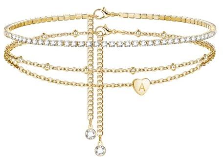 GIFT4U Fußkettchen für Damen - Gold Fussketten für Frauen mit Herz Anhänger A-Z Buchstaben Fußkette Verstellbar Fußschmuck Sommer Geschenke für Frauen Teenager Mädchen