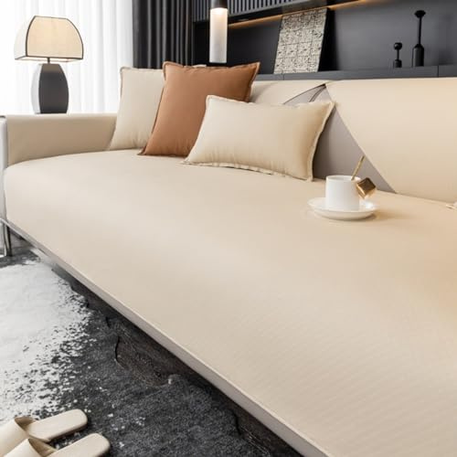 ZCXRYFL Sofabezug Anti-Rutsch-Couch üBerzug In L/U-Form 1 2 3 4-Sitzer-Wasserdichter Sofa üBerwurf Decke FüR Leder/Holz/Stoff Sofa Katzen Kratzfeste Decken FüR Balkon, Kunstleder(110X180cm,Khaki)