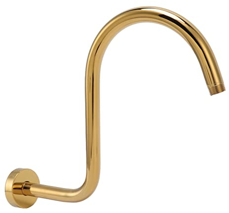 Brazo de Ducha, Brazo de Ducha Elevado en Forma de S de Acero Inoxidable y Brida NPT, Cabezal de Ducha de Oro Cepillado, Brazo de Extensión, Rociador Superior de Ducha con Cuello