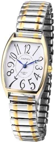 Oidea Elastic Strap Watch for Women: Rectangular Women's Easy Reader Watch Large Face Stretch Band Wristwatch Stainless Steel Band Analog Quartz Ladies Watch