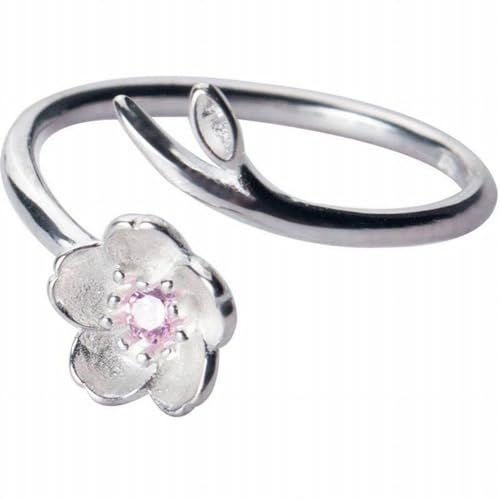 CWXKGL S925 Silver Romantic Sakura Ring Female Diamond Five-Piece Flower Open Ring Ring Sweet Flower Ring, S925 silver ring, Opening adjustable