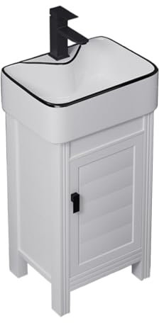 Lavandino del bagno Lavandino da bagno piccolo con mobiletto in alluminio metallico a 1 anta, lavabo su piedistallo superiore in ceramica con rubinetto e kit di scarico, lavandino combinato a paviment
