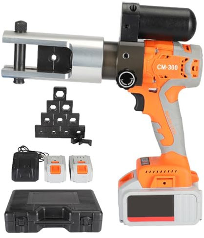 Hydraulic Cable Lug Crimper, Electric Hydraulic Wire Crimper with 16-300mm² Dies, Battery Powered Cable Crimping Tool for Terminating Copper/Aluminum Lugs Terminals