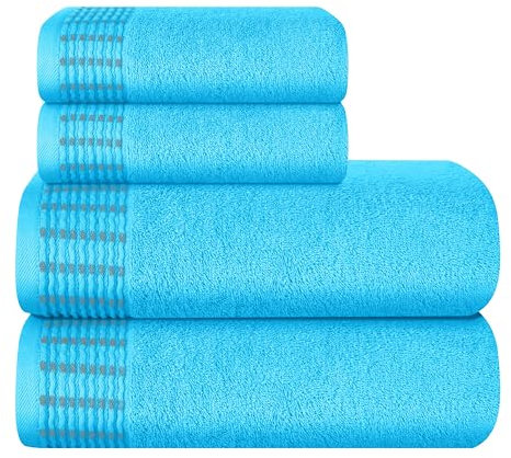 MALLONI HOME Ultra Soft 4er-Pack Handtuch-Set, Baumwolle, enthält 2 übergroße Badetücher 70 x 140 cm, 2 Handtücher 50 x 90 cm, für den täglichen Gebrauch, kompakt und leicht — Türkis Blau