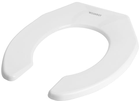 WSSROGY Commercial Round Plastics White Toilet Seat Front Open, Heavy-Duty up to 550lbs,Grip-Tight Bumpers, Quick-Attach Hardware for Easy Clean