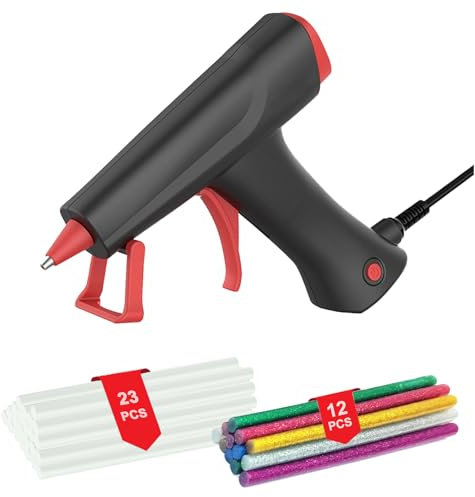 Heißklebepistole mit 35 Heißklebesticks, 100W Klebepistole für DIY Handwerk, Mädchenschmuck und schnelle Reparaturen in Hause & Büro(Schwarz + Chinesisches Rot)