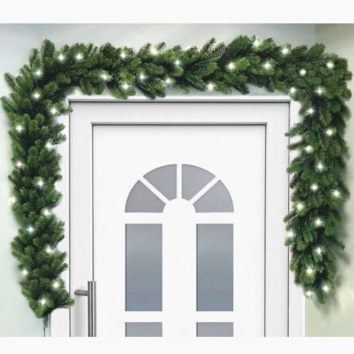 NYVI Weihnachtsgirlande Xmas Premium 270 cm mit LED Beleuchtung - Künstliche Voll-PE Spritzguss Girlande - Naturgetreu - Dekogirlande für Weihnachten - Weihnachtsdeko - B1 Schwer Enflammbar