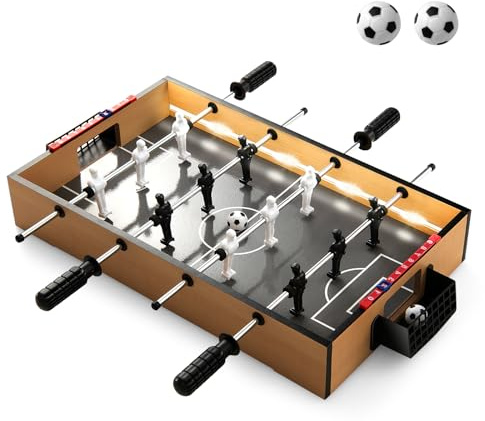 HOMASIS Mini Tischkicker Kinder, Tischfußballspiel mit LED-Licht, Kickertisch inkl. 2 Fußbälle & 4 Spielstangen, Tischfußball 51x51x8 cm, Mini Fußball Spieltisch Fußballtisch für Kinder & Erwachsene