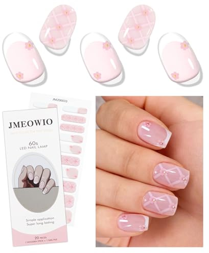 JMEOWIO Nagelfolie French Tip Weiße Rosa Blume Gel Nail Nagelfolien Selbstklebend Nagelsticker Uv Härtend Dekoration Nageldesign Zubehör