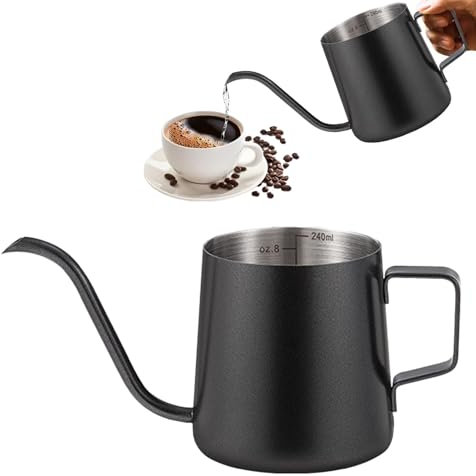 Caffettiera a goccia - Bollitore in acciaio inox da 250 ml, Becco a collo di cigno | Macchina da caffè manuale a scala integrata, per preparare il caffè a casa, in viaggio, in campeggio o in camera da