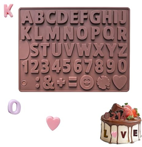 Moldes de Silicona Letras,Silicona con Forma de Alfabeto,Molde de Silicona con Letras y Números,26 letras, 0-9 números,Para Hacer Chocolate,Dulce de azúcar,Galletas